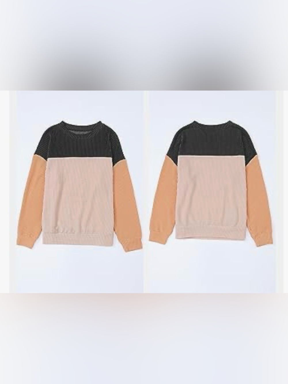 Color Block Crew-neck Long-sleeved Ribbed Color Contrast Loose Fit Tee Shirt - Picture 9 of 9